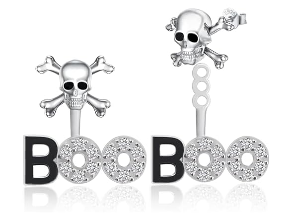 Sterling Silver Skull Boo Post Earrings