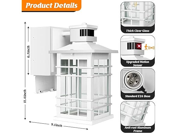 Kondras Porch Light with GFCI Outlets Built-in, Motion Sensor Dusk to Dawn