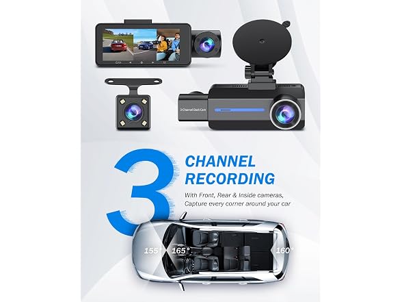 BAEASU 3-Ch 2.5K+1440P Dash Cam w/ 32GB