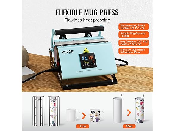 VEVOR 2 in 1 Tumbler and Hat Heat Press Machine
