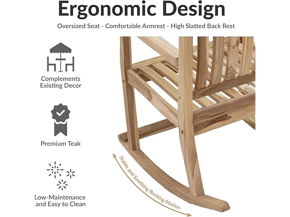 Sunnydaze Teak Outdoor Rocking Chair with Slatted Back