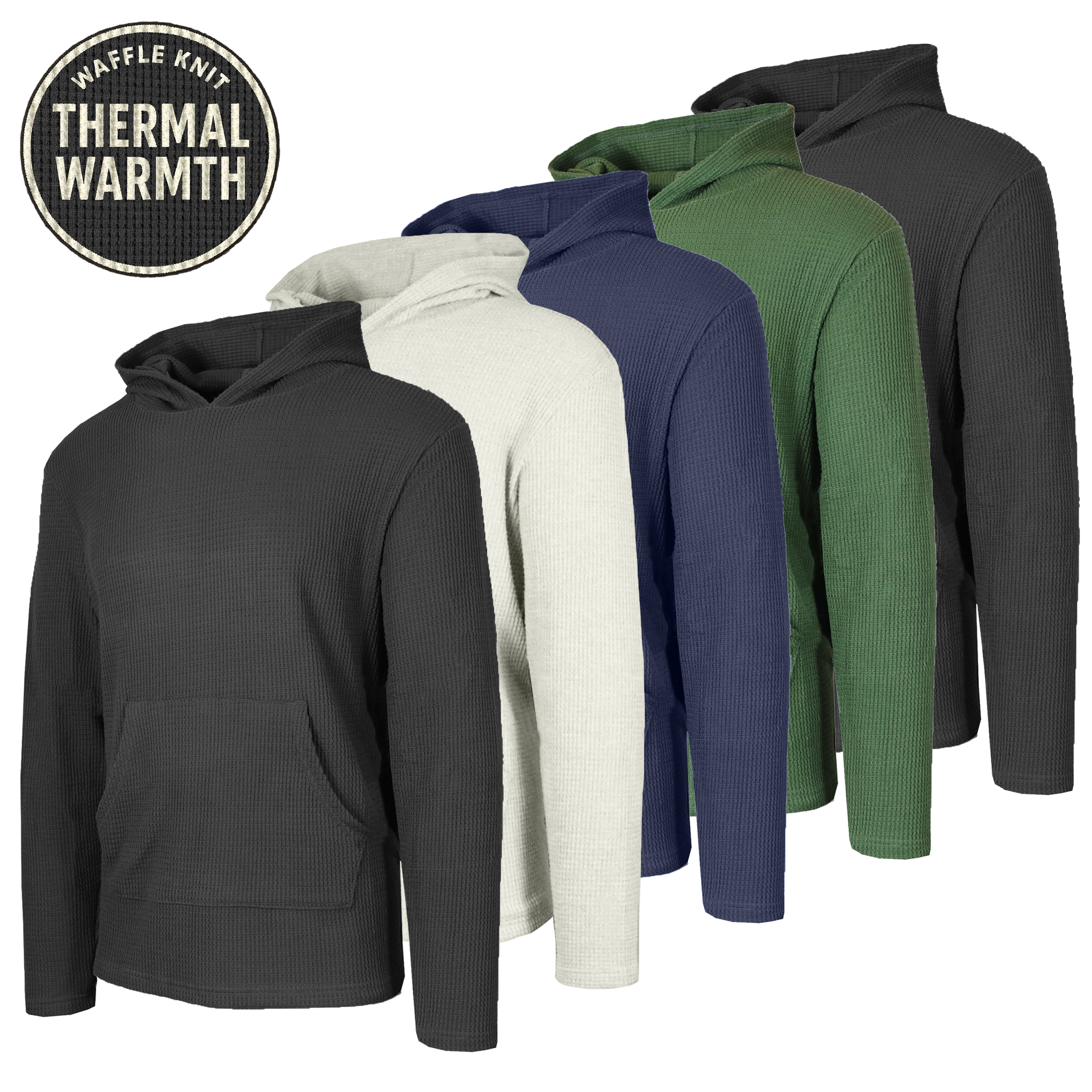 5Pk Mens Waffle-Knit Thermal Pullover Hoodie - Gallery 8