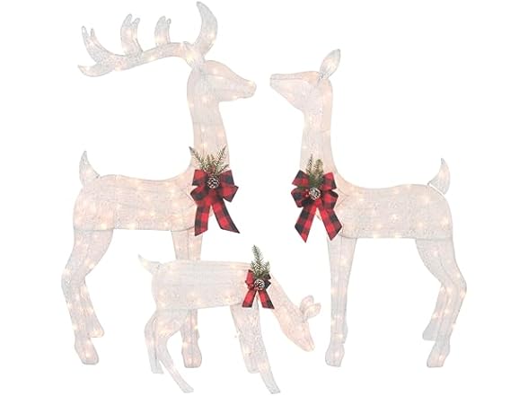 3-Piece White Fabric Reindeer Family