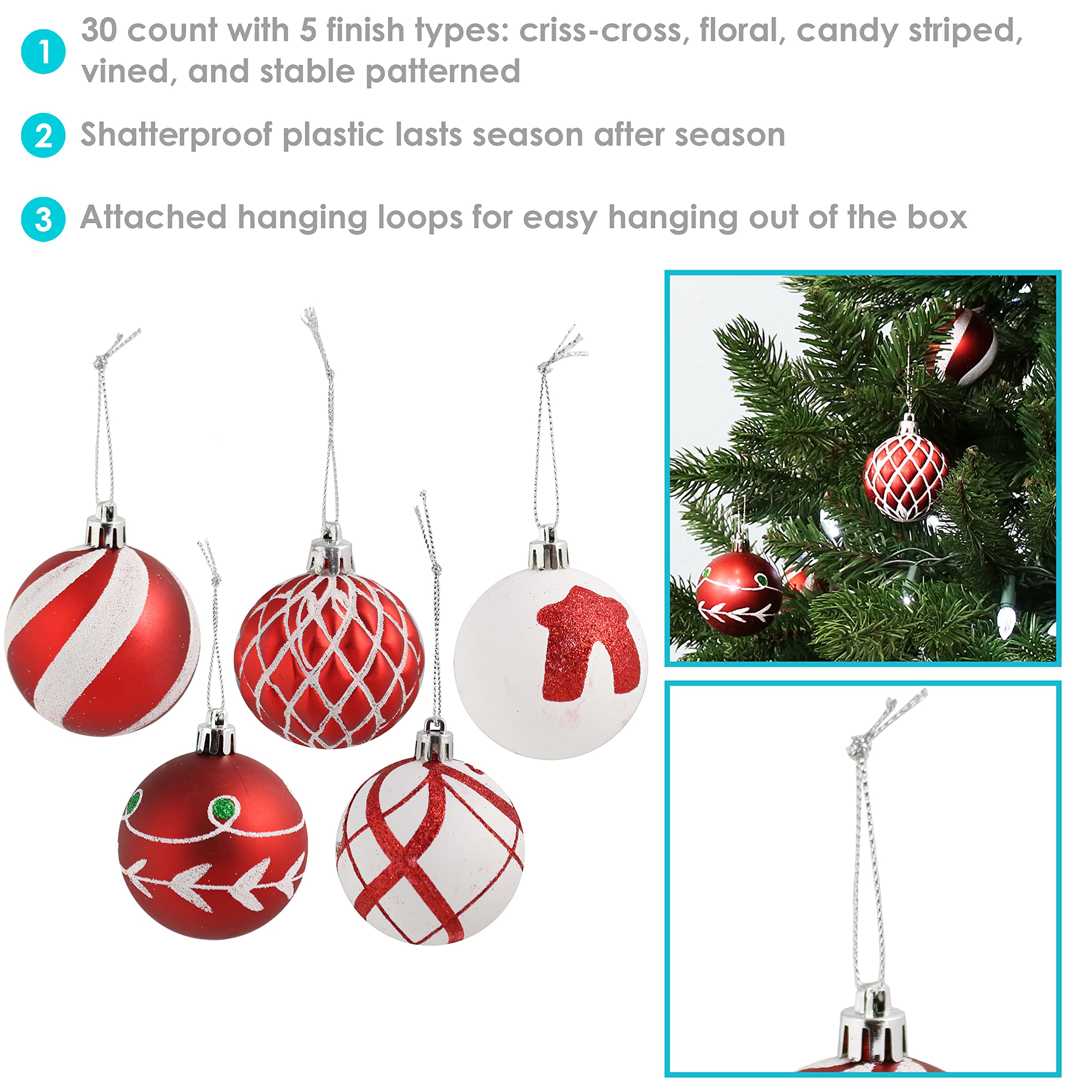 Holiday Glitter Plastic Ornaments 30pc - Gallery 10