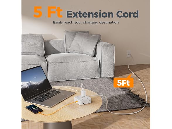 TESSAN 5ft Cord 900J Power Strip (8 Outlets, 3 USB)