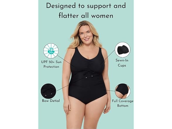 Aqua Green Women Tummy Control Cinched Swimsuit