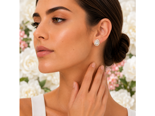 18K Gold Pear CZ Stud Earrings