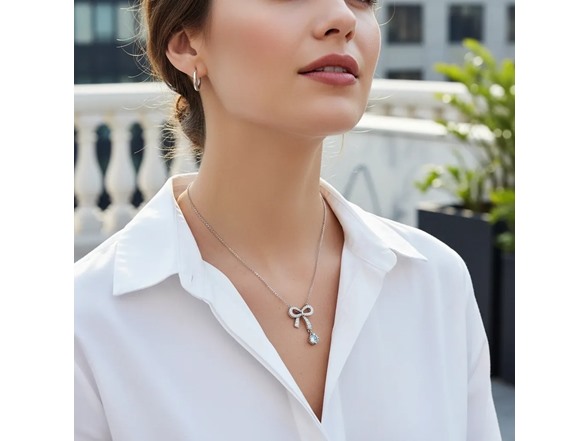 Bow Drop Turquoise Moissanite Necklace