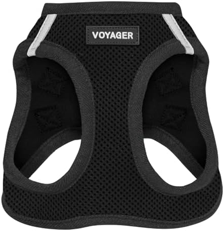 Best Pet Supplies - All Weather Mesh, Reflective, No Pull Harness for Small, Medium Dogs, Cats - Secure with Hook & Loop Fastener, Buckle, Double D-Rings - Black/Black Trim, L