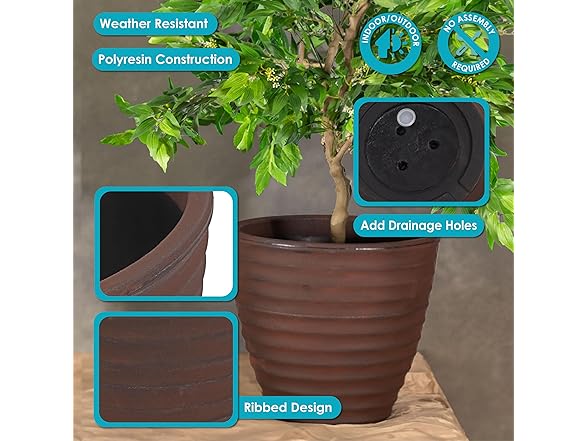Sunnydaze Ribbed 16" Outdoor Plant Pot Set of 2