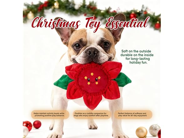 Bow Wow Pet Holiday Poinsettia Squeaky Plush Dog Toy