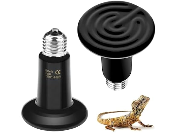 BN-LINK 150W Reptile Heat Lamp 2-Pack, Ceramic Heat Emitter