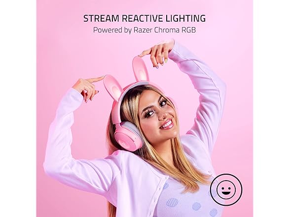 Razer Kraken Kitty V2 Pro Wired RGB Headset: Interchangeable Ears (Kitty, Bear, Bunny) - Stream Reactive Lighting - Detachable HyperClear Cardioid Mic - 50mm Drivers - 7.1 Surround Sound - Quartz Pink (Open Box)