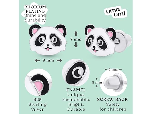 UmaUmi  925 Sterling Panda Studs Girls