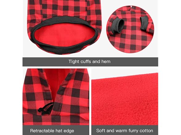 Red Plaid Dog Hoodie Sweater for Large Dogs P