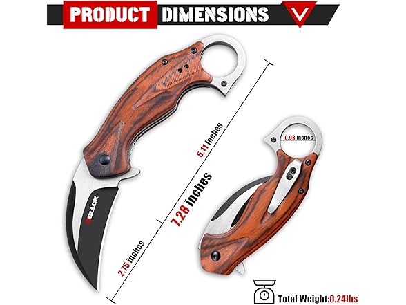 RBLACK Karambit Folding Knife, Wood Handle