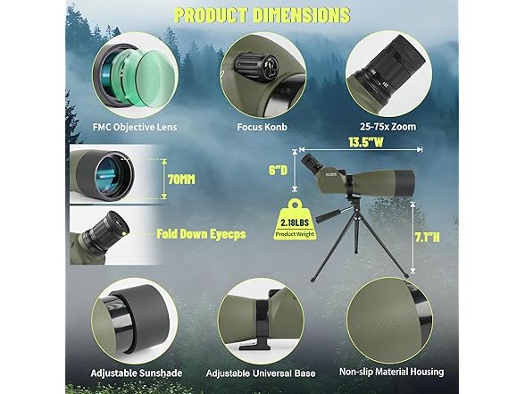 25-75x70 HD Spotting Scope with BAK4 Prism FMC Lens