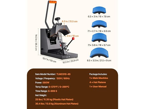 Hat Heat Press, 4-in-1 Cap Heat Press Machine