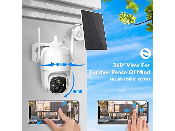 Allweviee Security Cameras Wireless Outdoor, 2K 3MP Pan Tilt 355° View IP65 Waterproof Rechargeable Battery Powered PTZ WiFi Solar Camera with PIR, Color Night Vision,2-Way Talk,Cloud/SD (Open Box)