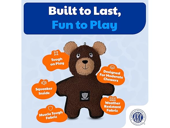 American Kennel Club Plush Dog Toy with Squeaker- Bear