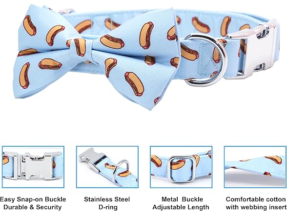 Free Sunday Dog Collar with Bow, Hotdog Dog Bowtie