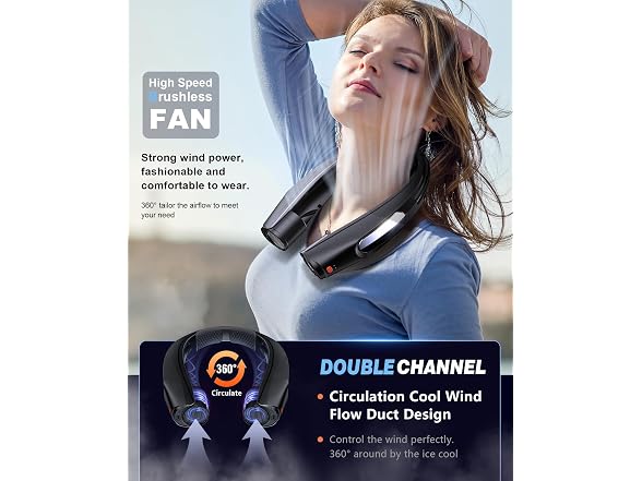 Aaoyun Q11 Rechargeable Wearable Neck Fan Black