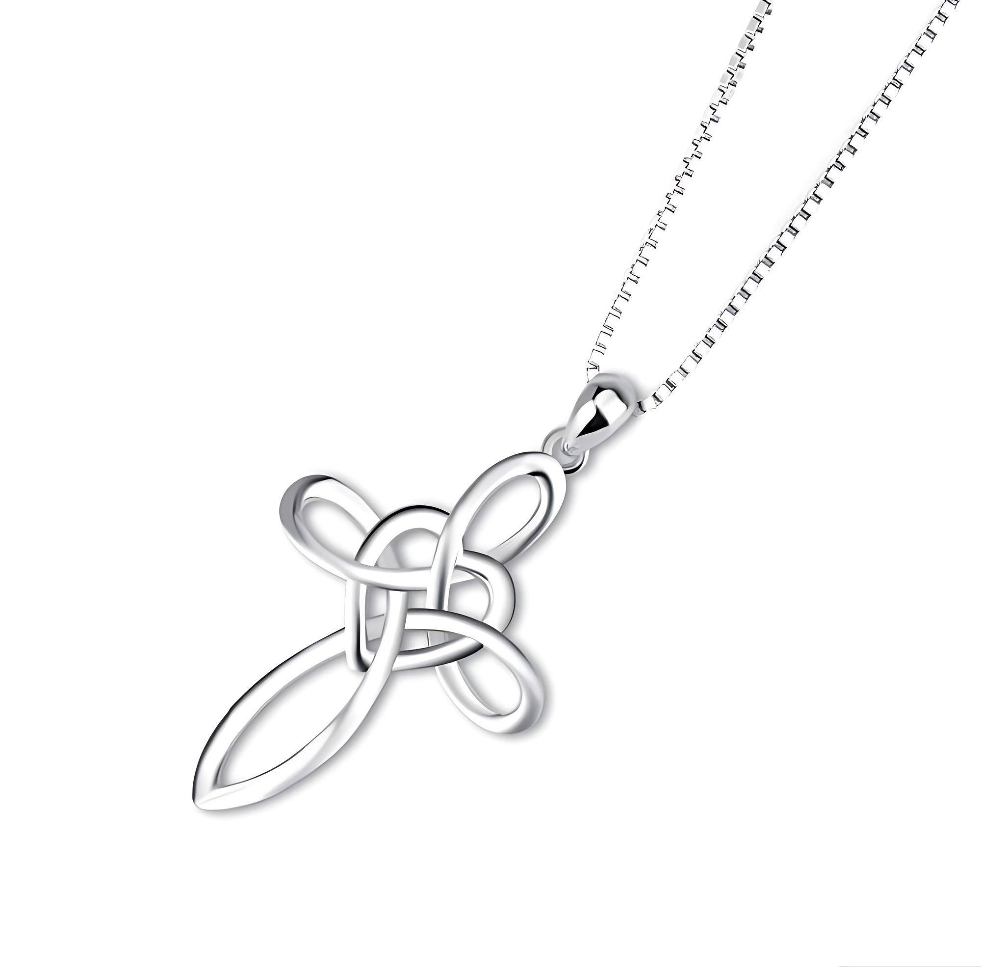 White Gold Plated Celtic Cross Necklace - Gallery 4