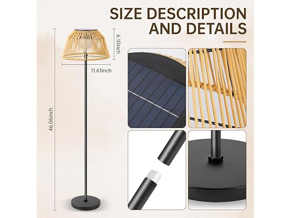 DJGIFI Solar Outdoor Floor Lamp Rattan