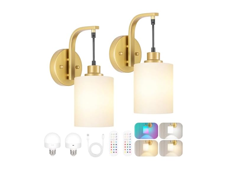 Odnora 2019-1GD-2 2 Pack Wireless Wall Sconce, Gold