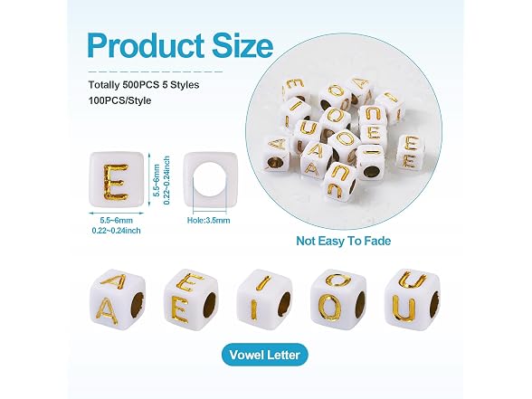 FASHEWELRY 500Pcs Acrylic Cube Vowel Letter Beads