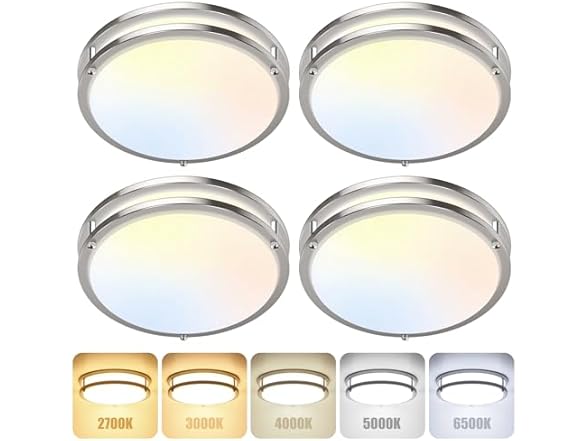 GoBright 4Pk 12" LED Ceiling Light, Nickel