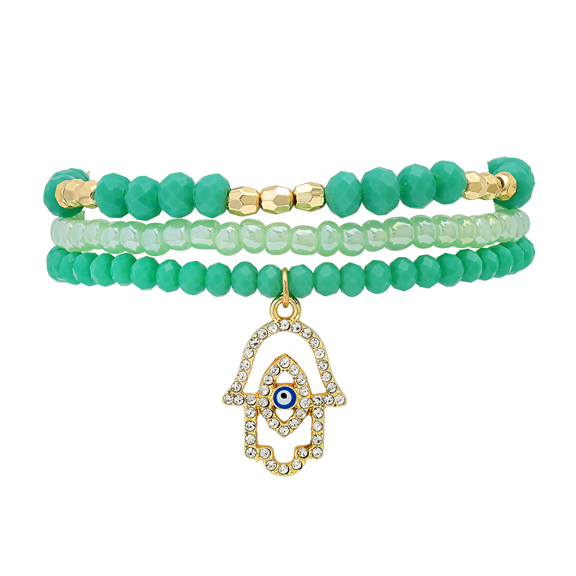 Stretch Beaded Bracelet Stack with Hamsa Charm - Gallery 4