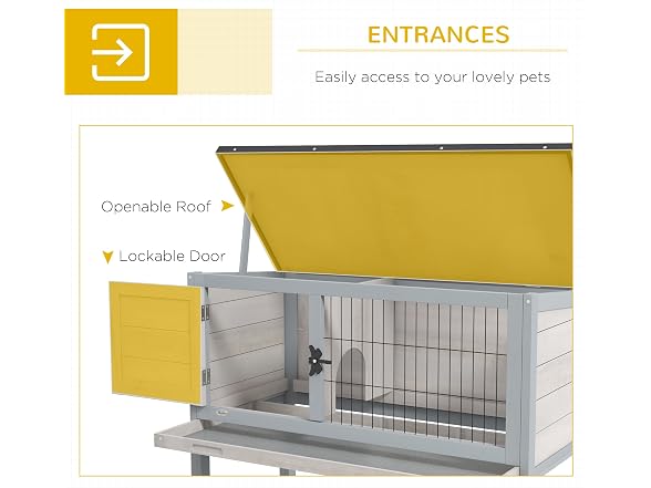 PawHut Elevated Wooden Rabbit Hutch, Indoor/O