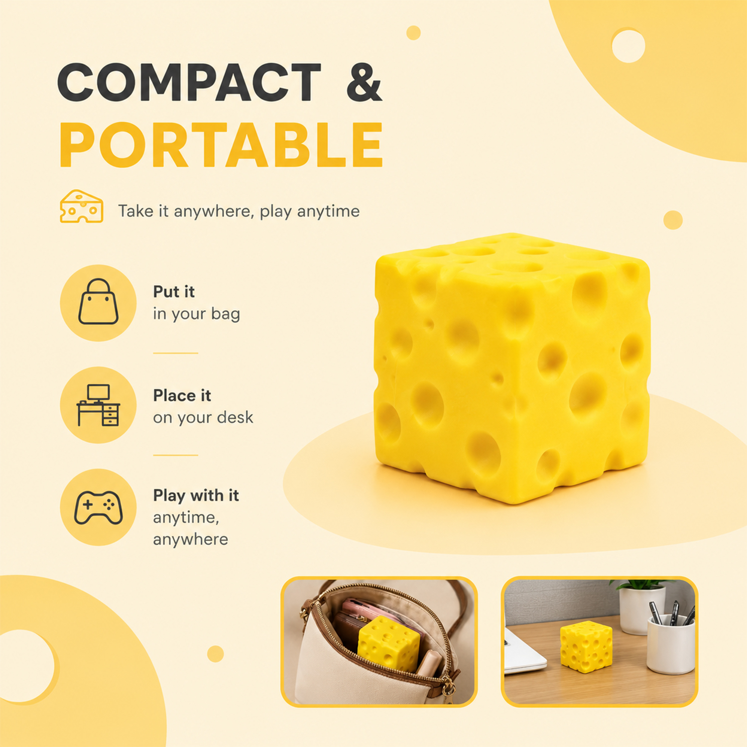 Twilight Squishy Sensory Toys Cheese, 3PK - Gallery 7
