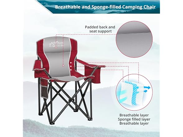 SAILARY Folding Camping Chair 450LBS Red