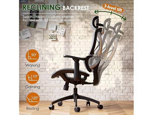 Ergonomic Office Chair, Big and Tall, Grey