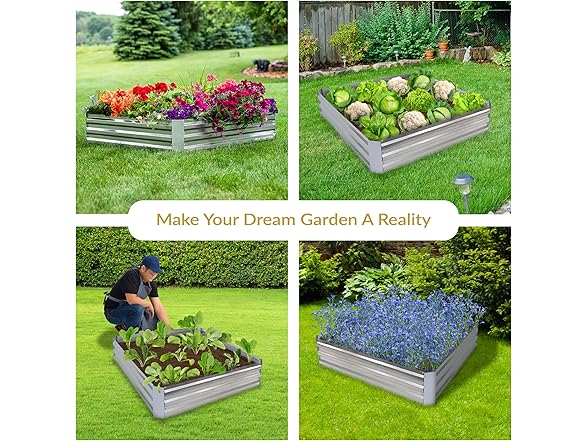 Sunnydaze Square Steel Garden Bed- Silver