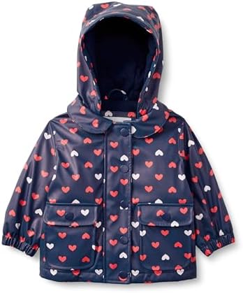 Amazon Essentials x Sofia Grainge Toddler Girls' Water-Repellent Rain Jacket, Navy Hearts, 4T