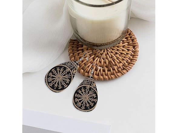 Runes Compass Leather Earrings