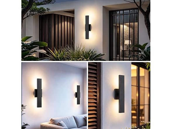 2-Pack 15.7" Outdoor Wall Lights, Modern Black Exterior Sconces