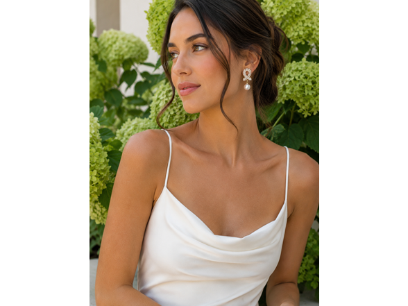 18K Gold Plated Stainless Steel Drop Earrings with CZ &Pearl