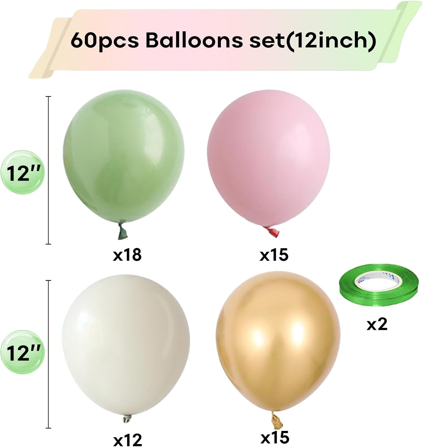 Sage Green Pink Balloon Set 120 Pack - Gallery 4
