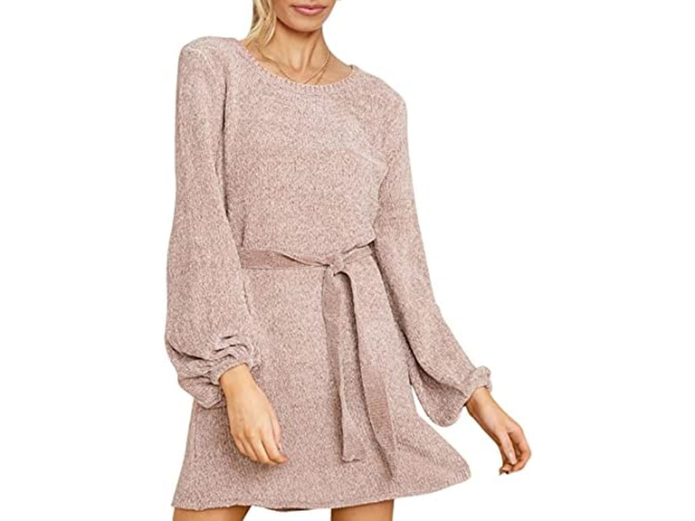 Women's Crew Neck Mini Dress Pink XL