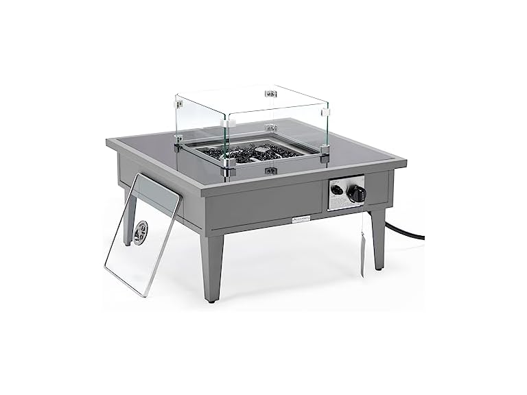 LeisureMod Walbrooke Modern Outdoor Square Fire Pit Table Grey