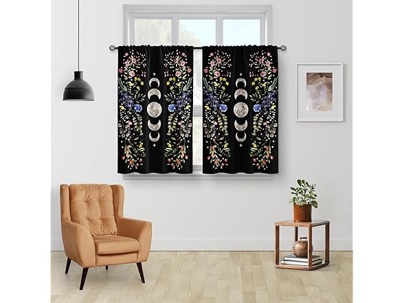 Boho Moon Floral Kitchen Curtains