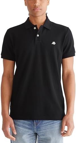 AEROPOSTALE Men's Polo, Dark Black, Medium
