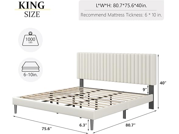King Platform Bed, Velvet Headboard