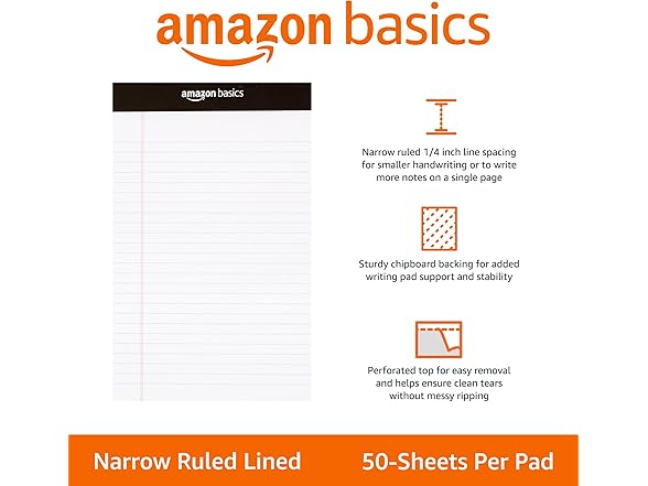 Amazon Basics Narrow Ruled 5 x 8-In Lined Note Pads 12 Pk