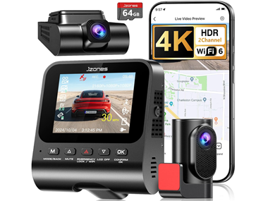 $39.99, Was $149.99, 73% Off! (NEW) JZONES 4K Dash Cam Front and Rear w/64GB Card dealfomo