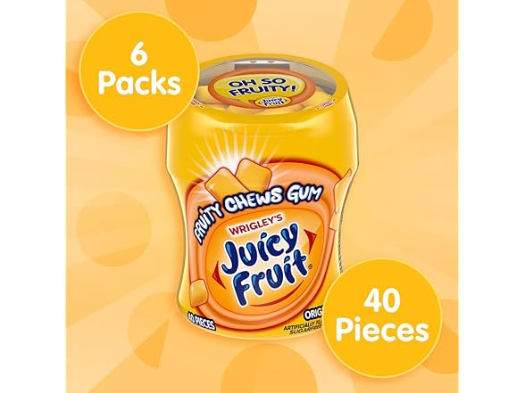6PK JUICY FRUIT Gum Sugar-Free Chewing Gum